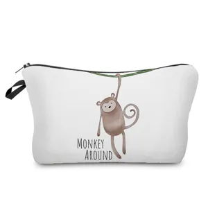 Lindo bolso de cosméticos con estampado de mono de dibujos animados, estuche de maquillaje.