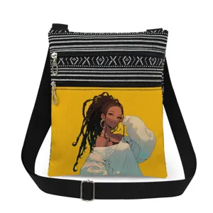 Sac bandoulière en toile élégant avec imprimé fille anime et doubles fermetures éclair