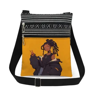 Sac bandoulière imprimé fille noire mignon à double fermeture éclair, sac fourre-tout tendance.