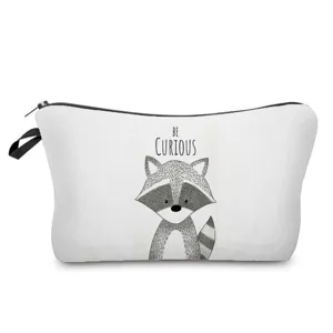 Lindo mapache de dibujos animados bolsa cosmetica estuche organizador de maquillaje blanco