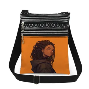 Sac bandoulière en toile avec motif rayé noir et blanc et design imprimé mignon.