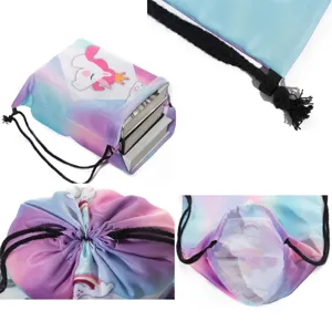 Detailansicht niedlicher Einhorn Print Kordelzug Rucksack Farbverlauf Sport Beutel