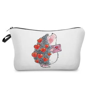 Bonita bolsa de cosméticos de erizo carta de amor necesere con cremallera para uso diario.