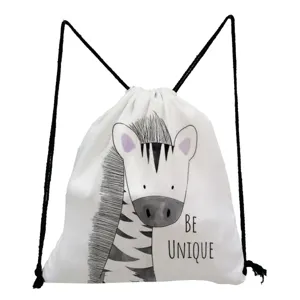 Cute zebra print drawstring backpack casual lightweight school travel storage bag for women