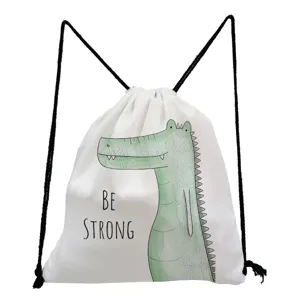 Cute cartoon crocodile print drawstring backpack casual canvas storage bag for daily use