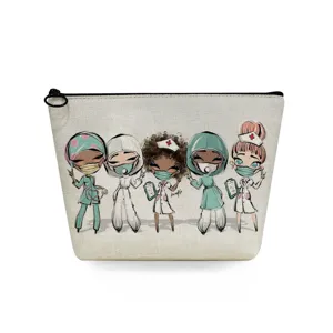 Borsa cosmetica in tela con stampa infermiera carina, astuccio per trucco con cerniera.