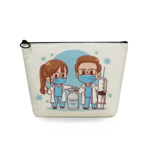 Borsa cosmetica con stampa infermiera, astuccio per trucco portatile con cerniera pratica.