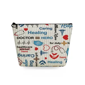 Borsa per trucco con stampa medica da infermiera astuccio cosmetico con cerniera organizer portatile