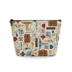 Borsa cosmetica con stampa medica vintage tema dottore, astuccio per trucchi con cerniera.