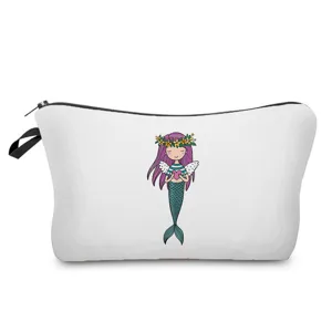 Tragbare Make-up-Tasche aus Leinwand mit süßem Cartoon-Feen-Illustrations-Detail.