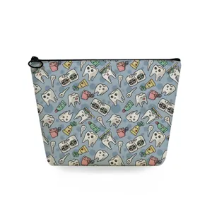 Graziosa borsa cosmetica con cerniera a tema dentale, custodia da toeletta portatile con stampa.