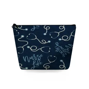 Borsa per trucco con stampa stetoscopio infermiera blu elegante astuccio cosmetico.