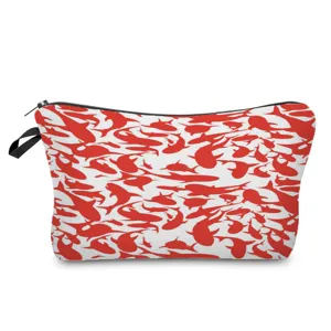 Rot weißer Fisch Druck Kosmetiktasche tragbare Reise Kulturbeutel Reißverschluss Make-up Tasche