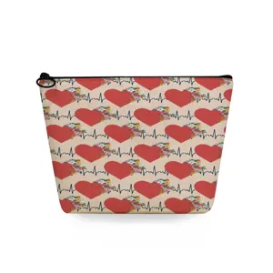 Graziosa borsa cosmetica con stampa cuore ECG infermiera, custodia trucco leggera in tessuto.