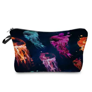 Aquarell Qualle Druck Kosmetiktasche, tragbare Kulturbeutel Aufbewahrungstasche mit Reißverschluss.