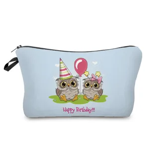 Süße Eule Druck Kosmetiktasche tragbare Make-up Tasche mit Reißverschluss für Reise blau