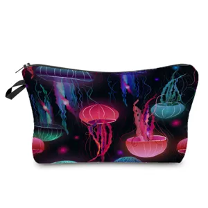Lebhafte Neon-Quallen Kosmetiktasche, geräumige Reise-Make-up-Tasche mit stabilem Reißverschluss.