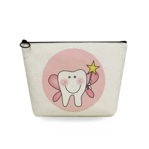 Carina borsa per trucco in tela con stampa fatina dei denti pochette cosmetica con cerniera