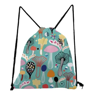 Creative Mushroom Pattern Printed Drawstring Bag Lightweight Portable Storage Backpack Polyester Gym Bag For Women School Travel