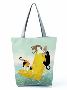 Sac cabas en toile avec impression de chat mignon, sac à main d'épaule pour les étudiants.
