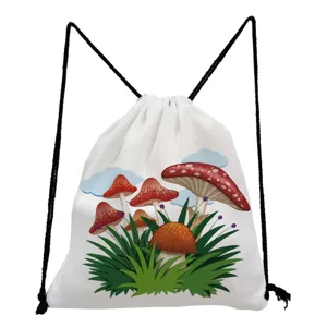 Mushroom print drawstring bag casual lightweight storage pouch portable backpack for daily.