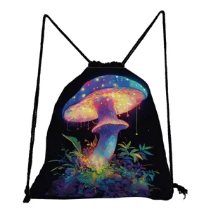 Fantasy Nature Mushroom Printed Drawstring Bag Lightweight Foldable Polyester Backpack Casual School Sport Sackpack For Unisex