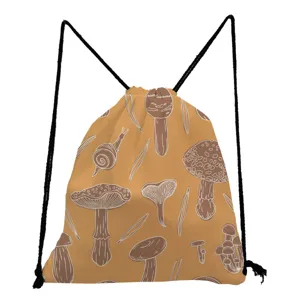 Detail shot of the mushroom pattern drawstring bag, showcasing the cute nature print design.