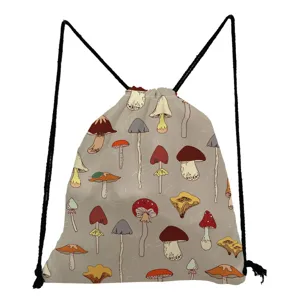 Cute mushroom pattern print drawstring backpack lightweight casual daily storage bag for women