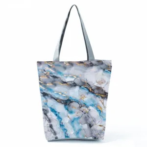 Abstract marble printed tote bag, lightweight casual shoulder handbag for women daily use.