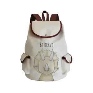 Cute dinosaur canvas backpack for students, casual travel daypack with large capacity book bag