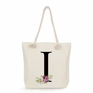 Segeltuch Tragetasche mit Blumen Buchstaben Druck, große Strandtasche und Studententasche.