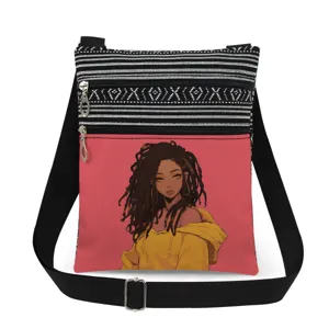 Sac bandoulière en toile avec imprimé de fille anime élégante et poches zippées pratiques.