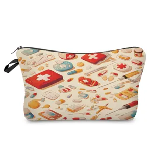 Grande capacità borsa trucco stampa medica, carino pillole modello custodia cosmetica.