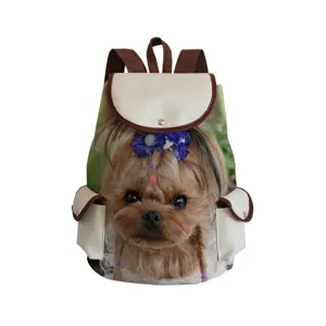 Cute dog print canvas backpack for students, casual daily daypack with spacious capacity.