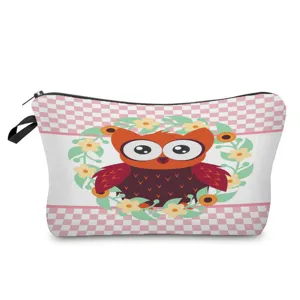 Cute owl print cosmetic bag for travel, lightweight waterproof makeup pouch for daily use.
