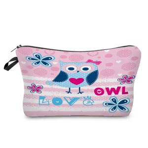 Cute owl print travel cosmetic bag, multifunctional makeup storage pouch for daily use.