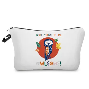 Cute owl printed canvas cosmetic bag travel makeup pouch for daily storage and great gifts.