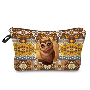 Cute owl print travel cosmetic bag, multi-functional makeup pouch and toiletry organizer.