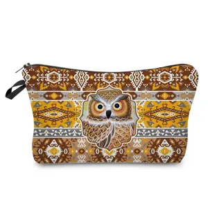Owl print travel cosmetic bag makeup pouch multi-functional wash bag product detail view