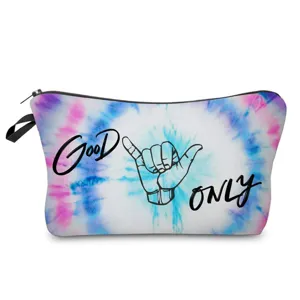 Τσάντα μακιγιάζ tie dye με φερμουάρ καλλυντική θήκη χαριτωμένη εκτύπωση γραμμάτων ταξιδιού