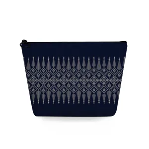 Klassische dunkelblaue Kosmetiktasche mit elegantem geometrischem Muster, tragbare Kulturbeutel.