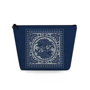 Blau-Weiß-Porzellan Doppel-Fisch-Muster Kosmetiktasche, tragbare kleine Make-up Tasche Detailansicht.