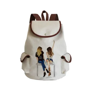 Canvas σακίδιο πλάτης γυναικείο casual κομψή τσάντα σχολείου με χαριτωμένο σχέδιο εκτύπωσης καφέ