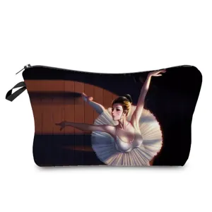 Bolsa de maquillaje de bailarina portátil con cremallera para viajes y uso diario.