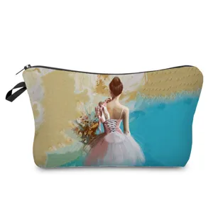 Chic neceser de maquillaje con bailarina, bolsa de aseo portátil con cremallera para viajes.