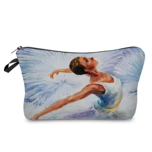 Neceser de Maquillaje Estampado de Chica de Ballet Bolsa de Almacenamiento Portátil de Poliéster Bolsa Cosmética de Bailarina para Mujer