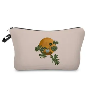 Tragbare Reise-Kosmetiktasche mit botanischem Druck, stilvoller Make-up-Beutel für Damen.