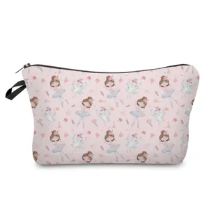 Bonito bolso de maquillaje de bailarina para viajes, estuche cosmético rosa con organizador.