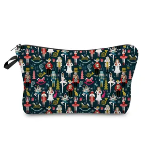 Bolsa de cosméticos con estampado de Cascanueces de Navidad, estuche de maquillaje portátil.
