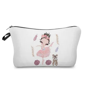 Bolso cosmético de lona con lindo estampado de bailarina, práctica bolsa con cremallera viaje.